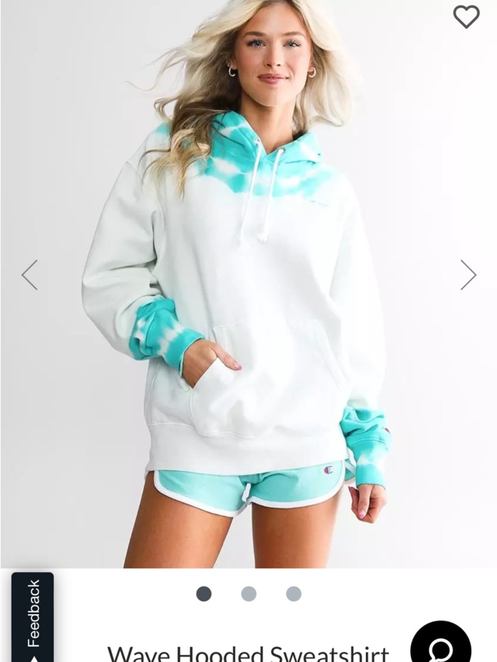 Champion White Hoodie with Aqua Tie-Dye Accents